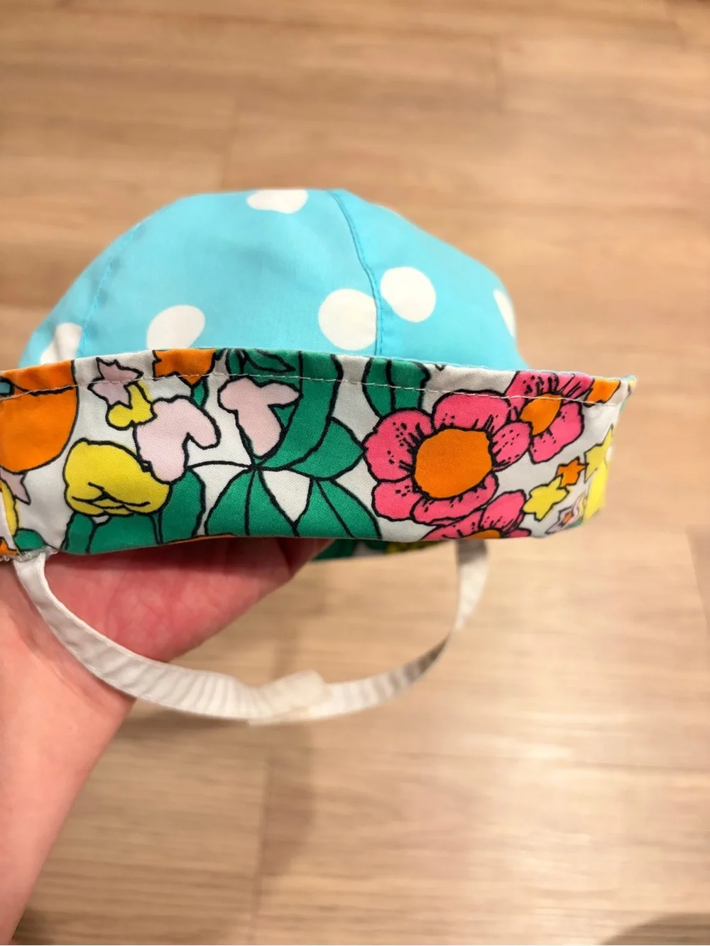 Reversible Floral & Polka Dot Baby Sun Hat 6-12 months